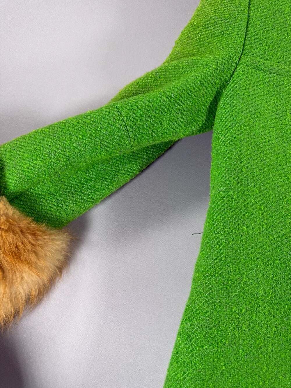 Vintage Green Wool Fur Collar Coat With Yellow Buttons - Picture 14 of 16